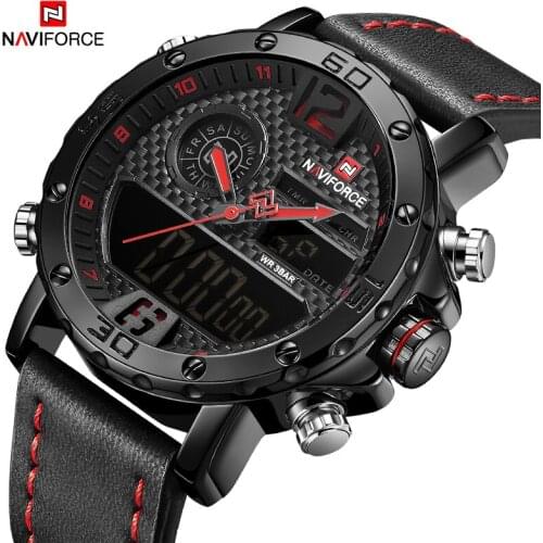 2021Mens Watches NAVIFORCE Brand Men Sport Watch Mens Leather Quartz Military Watch Male Luminous Led Analog Digital Clock
