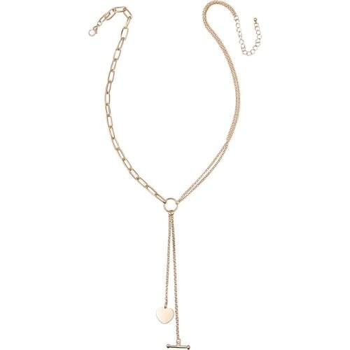 NEW DESIGNED GOLD PLATED HEART AND T-BAR LARIT NECKLACE