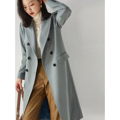 Autumn winter new atmosphere vertical temperament solid color shoulder handsome suit womens windbreaker coat