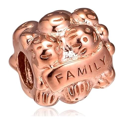 Fits For Pandora Bracelets Family Charms with Rose Gold Color 100% 925 Sterling-Silver-Jewelry Beads Free Shipping