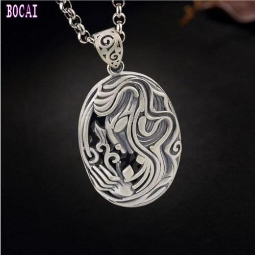 100% real S990 solid silver retro totem portrait engrave pendant Thai silver antique pendant