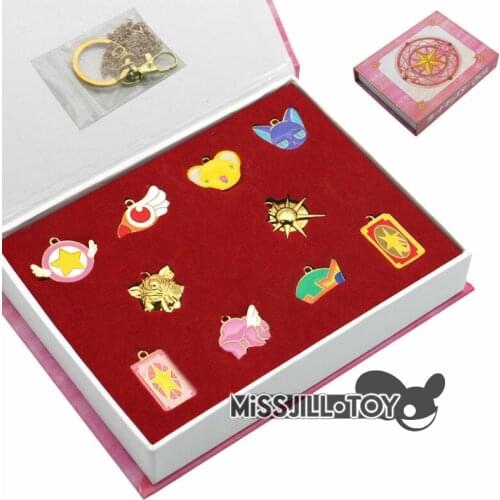 10pcs/set Cartoon Card Captor Sakura Cardcaptor KERO SUN metal pendants alloy fashion Accessories with keyring necklace