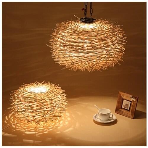 Pendant light fixture Creative personality Countryside Nest Rattan Suspension lampshade Natural Bird Nest Pendant Light