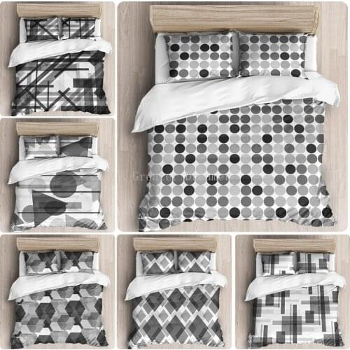 Simple Geometric Print Stripe Bed Cover Set Neutral Boy Girl Duvet Cover Adult Child Bed Pillowcases Grey Comforter Bedding Set