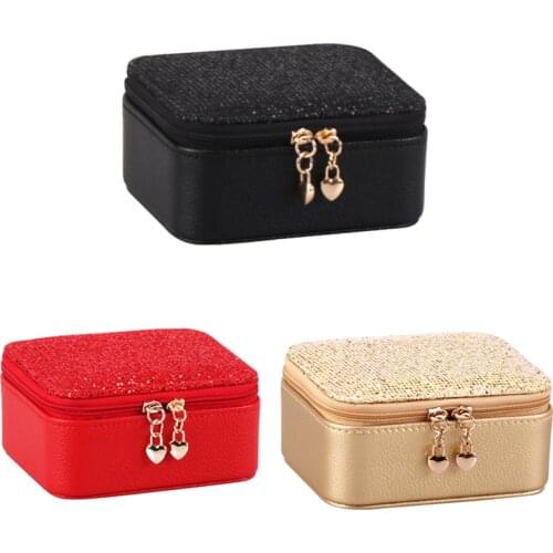 Zipper Closure Ring Storage Jewelry Box Mini Earrings Organizers PU Leather Portable Travel Multi Compartment