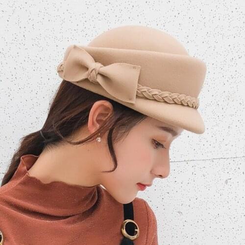 Winter 100% Wool Fedora Hat For Women Formal Bowknot Pillbox Hat Party Fascinator Berets Painter Hat