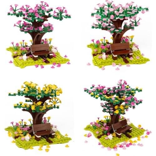 City Building Blocks Plant Rabbit Compatible Toys For Children Tree Bench Kids Public Park Gifts Flower Street View MOC Citys