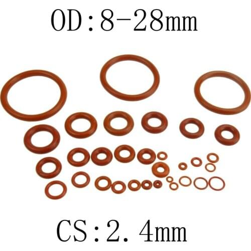 2.4mm Thickness Silicon Rubber O-ring Sealing 8-28mm OD Red Heat Resistance O Ring Seals Gaskets