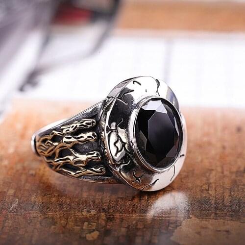 New S925 pure silver jewelry natural black agate individual vintage Thai silver mens women ring Christmas present