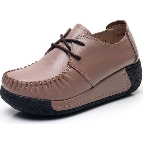 High Quality Genuine Leather Women Platform Sneakers Lace Up Flats Swing Shoes Ladies Casual Footwear Height Increasing 35-41