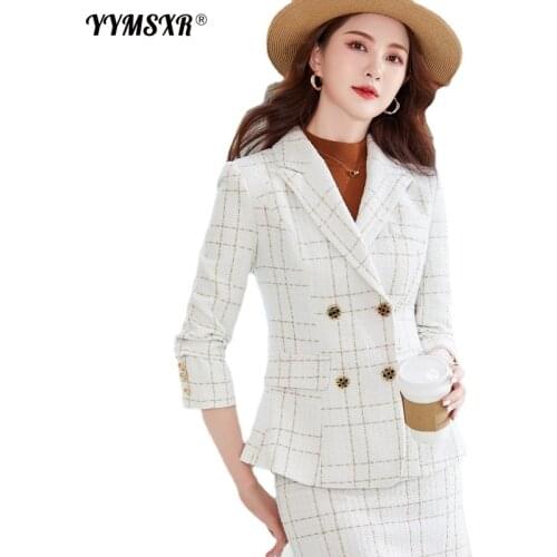 S-4XL Plus Size Womens Suit for Fall/winter 2021 New Ladies Professional Jacket High Waist Skirt 2-piece Office Work Clothes