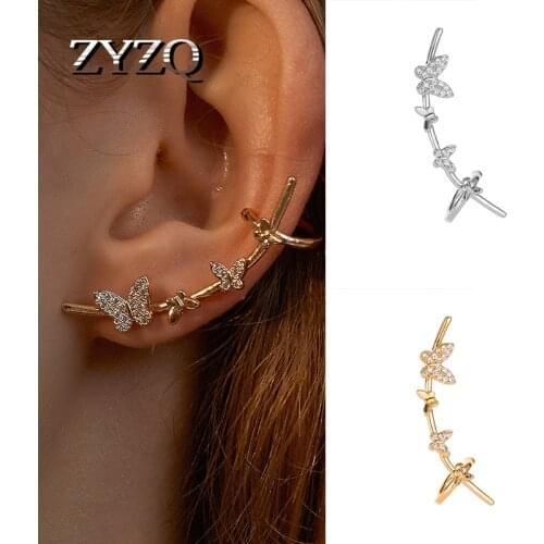 ZYZQ Sweet Birthday Gift For Women Butterfly Earrings Gold One-Piece Earrings For Women Crystal Bow Ear Studs Wholesale