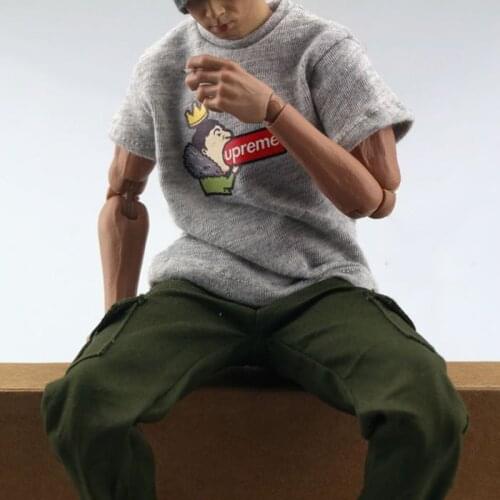 In stock 1:6 Soldier FA006 Trendy T-shirt Model Principal Eating Hot Dogs Printed T-shirt Tricolor 12 Inch Man Puppet Available