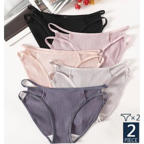 2PCS/Set Cotton Panties Womens Sexy Panties Female Underwear Breif Intimates Sexy Lingerie Underpants Low-Rise Pants Plus Size