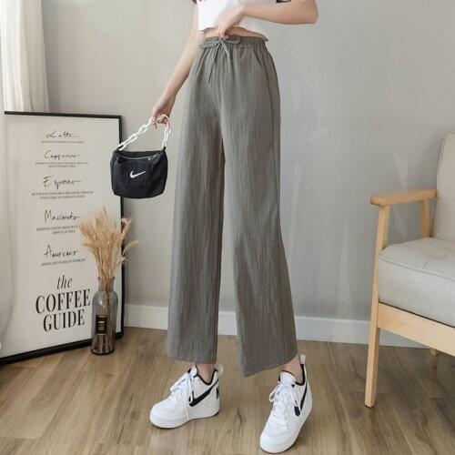 2021Fashion Cotton Linen wide leg Beach pants bohemian loose pants female vintage high waist Solid color straight trousers women
