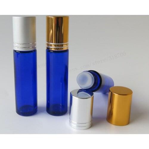 360 x 10ml Refillable Empty blue glass roll on bottle with Gold lids 10cc Portalbe roll-on Container