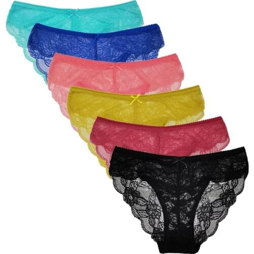 6 Pcs / Lot Low RIse Sexy Lace Transparent Women Panties Underwear 9453