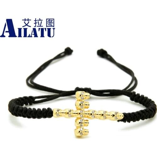 Ailatu High Grade Mens Jewelry Wholesale Micro Pave Clear Cz 11 Skull Braiding Macrame Bracelet Best Gift for men and women