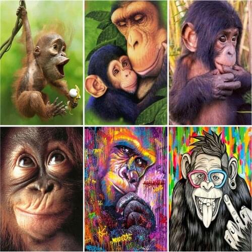 AZQSD Hot Sale Diamond Painting Monkeys Full Square/Round Diamond Embroidery Animal Picture Of Rhinestones Diamond Mosaic