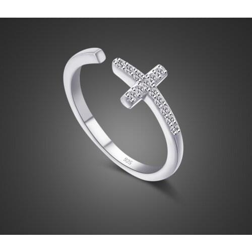 Bohemian 100% 925 Sterling Silver Cross Ring Woman charm zircon simple Ring Adjustable Fashion silver Ring finger Jewelry