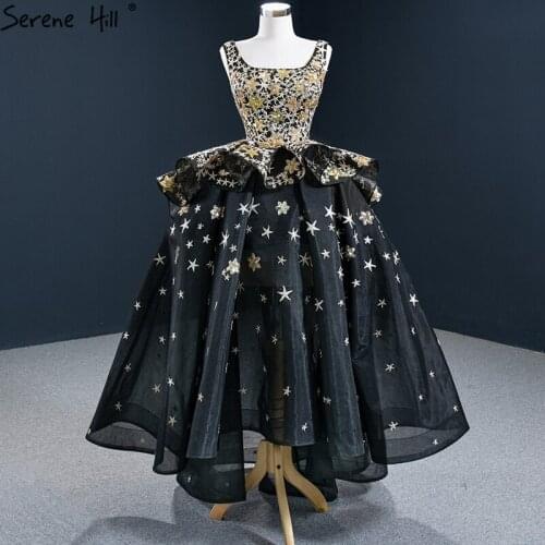 Black Asymmetrical Sparkle Sexy Evening Dresses 2020 Sleeveless High Qualityl Formal Dress Black Gown Serene Hill BHM67143