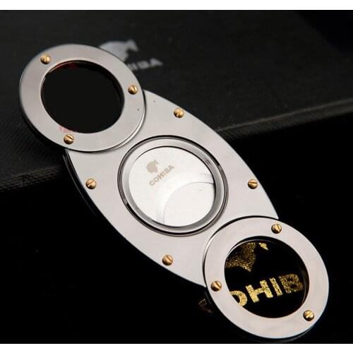 COHIBA Double Blades Cigar Punch Cutter Stainless Steel Pocket Zigarre Cigarette Knife Tools Cuban Smoking Accessories 356H