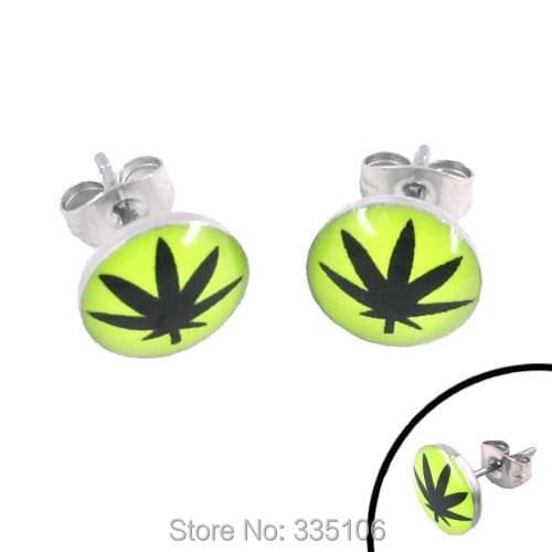 Enamel Tree Leaf Earring Body Piercing Stainless Steel Jewelry Trendy Motor Biker Women Earring Studs SJE370020A