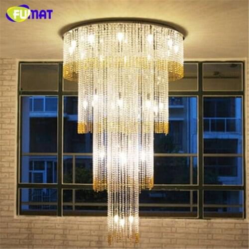 FUMAT K9 Crystal Chandeliers Modern LED Luxury Hotel Lobby Chandelier Ceiling Lustre Cake Version K9 Crystal Light Fixtures