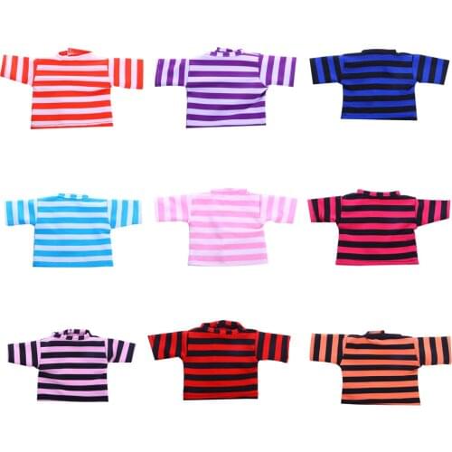 Cotton Fabric Striped Short Sleeve T-shirt Decoration for 18