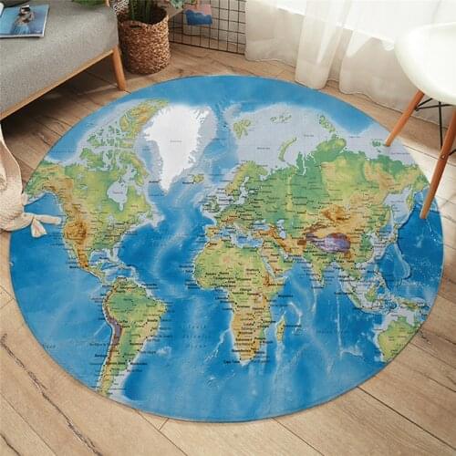World Map Living Room Round Rug Vivid Printed Chair Area Floor Mat Blue Children Floor Mat Bedroom Game Curtain Mat
