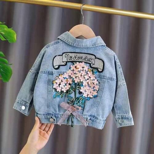 Kids Denim Jackets for Girls Baby New Flower Embroidery Coats Spring Autumn Fashion Child Kids Outwear Ripped Jeans Jackets Jean