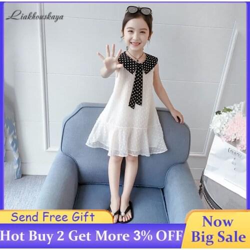 2020 Summer New Girls Dress Baby Elegant Princess Dress Fashion Lapel Polka Dot Mesh Skirt Girls Sleeveless Cute Casual Dresses