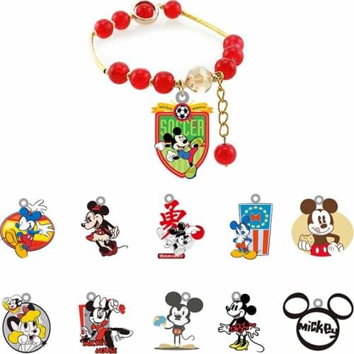 Disney Mickey Mouse Fashion Sports Label Ornament Hand Strap Epoxy Bracelet Red Beaded Acrylic Bracelet Jewelry Hand Strap