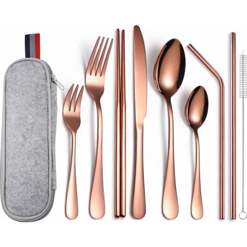 Travel Cutlery Set Stainless Steel Tableware Set Portable Dinnerware with Bag Fork Spoon Knive 10pcs Cutlery Outdoor Dinner Set
