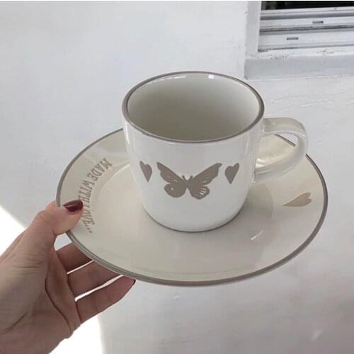 Coffee Cup Saucer Set Birthday décorations Breakfast Milk Western Dinner Plate Home Furnishing Nordic Butterfly Thick Ceramic