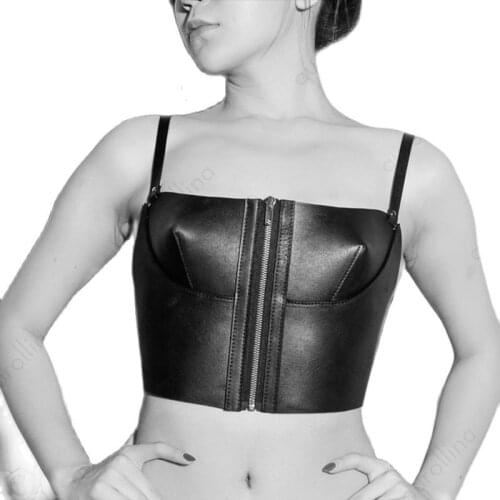 Real Cowskin Leather BDSM Lingerie Crop Top Suit Cow Leather Dress Bondage Stylish Tube Top Low Cut Dress Hot Sexy Crop Top Vest