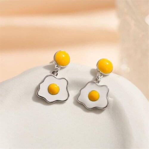 Real 925 Sterling Silver Cute Poached Eggs Fashion Jewelry Korean Style Earrings Studs for Women Girls Birthday Gifts SE009