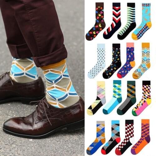 New Happy Mens Socks Women Novelty Sock Combed Cotton Funny Mens Big Size Crew Harajuku Hip Hop Winter Thick Long Socks