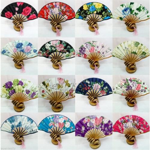Wholesale 10 pcs Mix Folding Hand Silk Bamboo Flowers Fan Wedding Party Gift