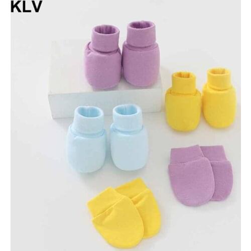2 Pair Baby Newborn Soft Cotton Face Protection Gloves Foot Cover Set Anti Scratch Handguard Mittens Footguard Socks Kits
