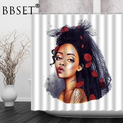 Sexy Woman Shower Curtain African Black Girl Fashion Red Lips Pattern Waterproof Multi-size Cortina De Bano Bathroom Decor