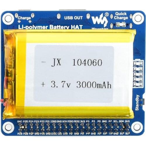 Waveshare Li-polymer Battery HAT for Raspberry Pi, SW6106 Power Bank Solution, with Embedded Protection Circuits