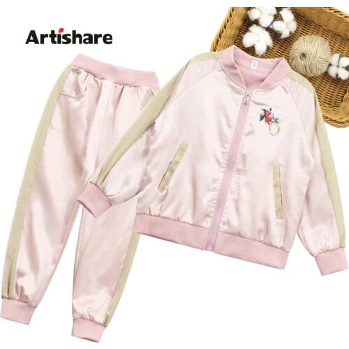 Girls Sport Clothes Embroidery Teenage Girls Clothing Jacket + Pants Girls Clothes Set Casual Style Childrens Clothing
