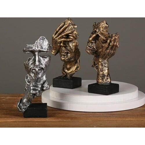 Resin Silence Is Gold Mask Statue Office Figurines For Interior Golden No Say Home Decoration Accessories Mini Nordic Creative