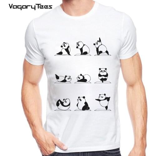 Super cute panda exercise T shirt summer fashion yo ga men T-shirt boy casual T-Shirt funny animal print Tops lovely Tees