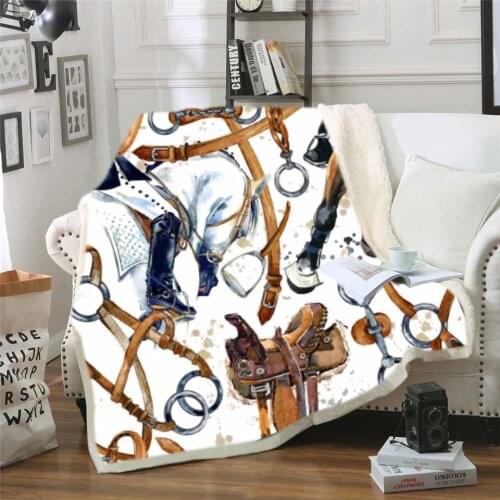 3D Galloping Horse Animal Prints Warm Throw Blankets Soft Sherpa Wool TV Blanket Sofa Travel Bedding Childs Sheets For Bed