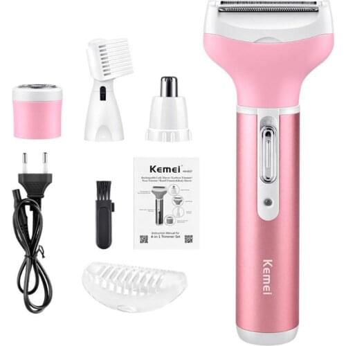 Kemei KM-6637 Electric Shaver 4 in 1 Rechargeable Hair Trimmer Women Hair Removal Machine Epilator Eyebrow Nose Trimmer Razor