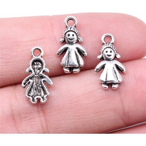 WYSIWYG 40pcs Charms 15x8mm Little Girl Charms For Jewelry Making DIY Jewelry Findings Antique Silver Color Alloy Charms Pendant
