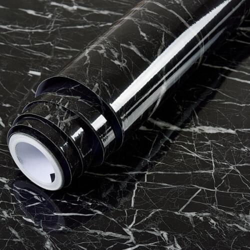 Bright Black Contact Paper Self-Adhesive Kitchen Wall Paper Solid Color Home Decorative Marble Wallstikers Bedroom Furnitures