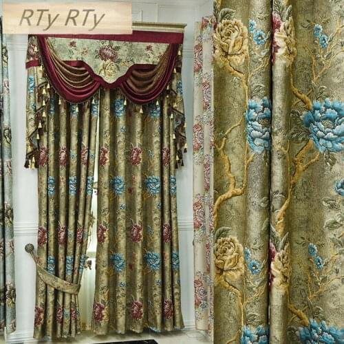 Customized European-style French Classical Living Room Villa Cheney Jacquard Great Relief Shade Curtain Fabric